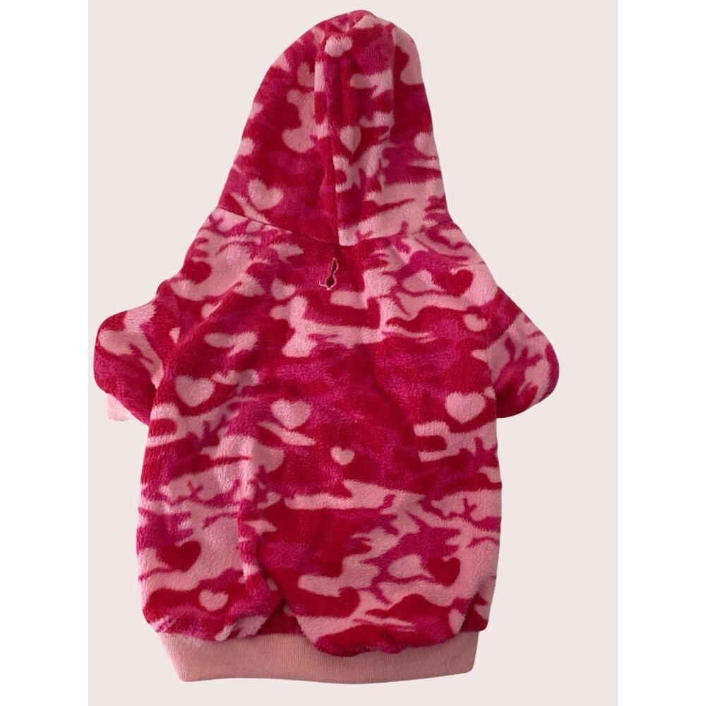 Top Paw Dog Valentines Day Outfit Hooded Pink Camo Fleece Coat Sweater Medium